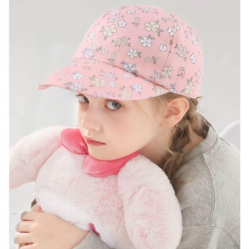 Peecabe Plain Toddler Baseball Hat Unisex Cotton Kids Trucker Hat Adjustable Baby Boys Sun Caps Girls Baseball Cap 1-5Y (52cm(2-4Y), Pink Mix Flower) - Image 2
