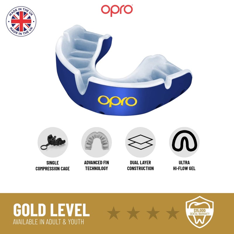 OPRO Gold Level Mouth Guard - Moldable Mouthguard with Premium Comfort Fit, and Multi-Layer Protection for Boxing, MMA, Rugby, Hockey, and Football Mouthpiece â€“ Includes Case (White/Gold, Adult) - Image 3