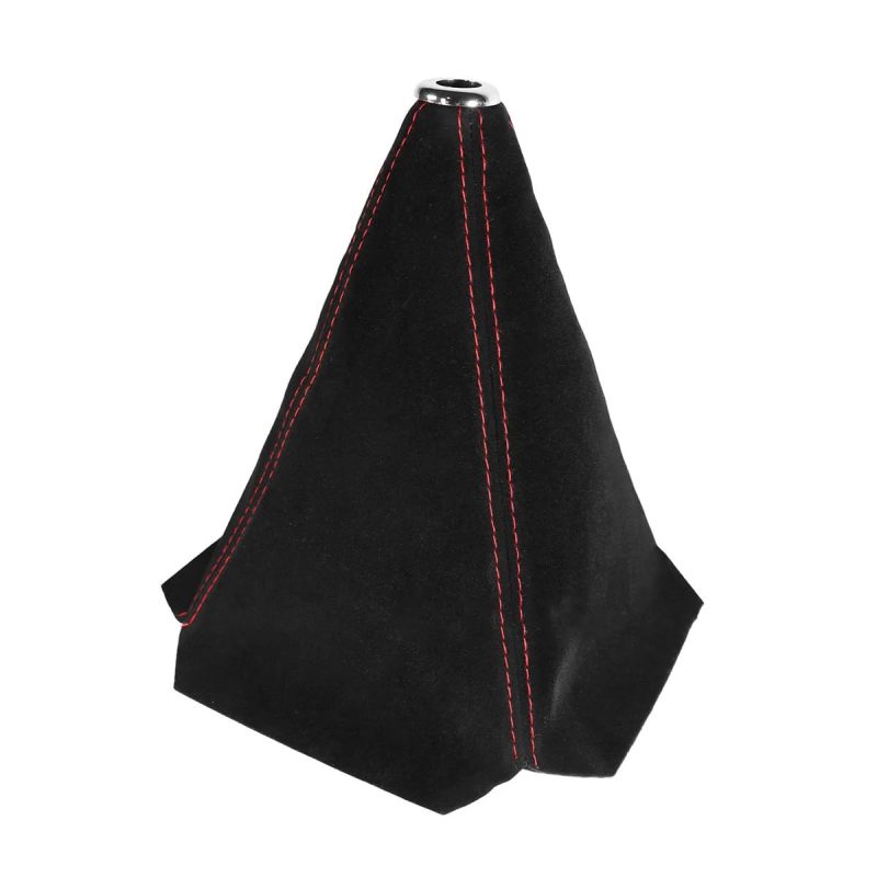 Suede Shift Boot Cover: Black With Red Thread, Trimmable Custom Fit, Protective Dust Cover - Universal Compatibility, Soft Comfortable Feel, Manual Shifter Cover for Manual and Automatic Car Interiors - Image 1