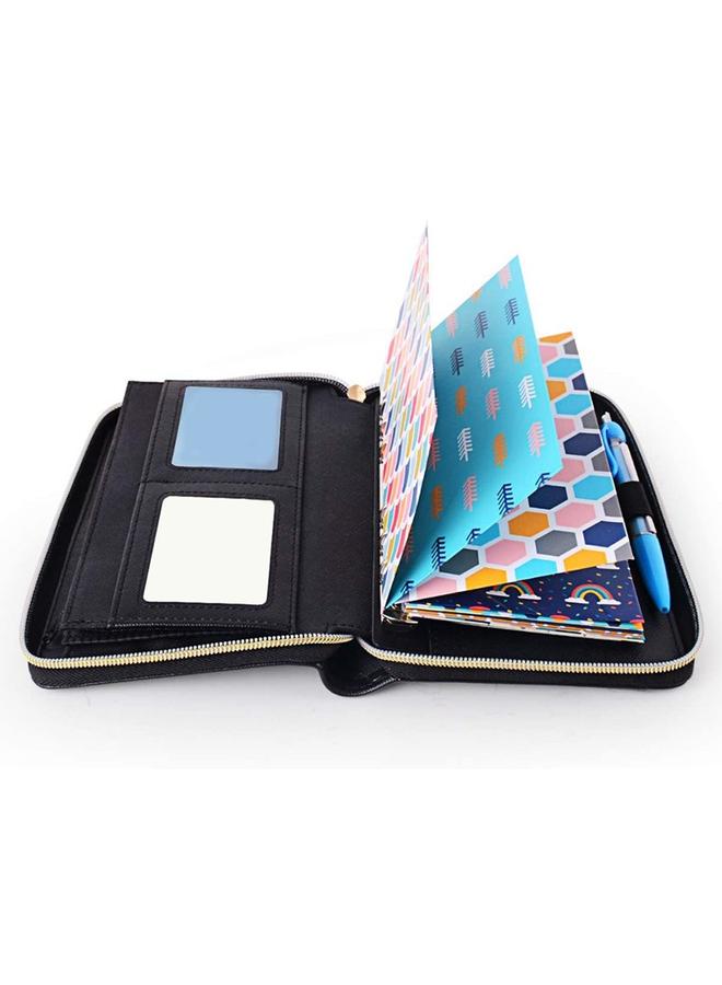 Bluejw In Stock Cross-border A6 Binder Hand Book Zipper Bag Notebook Leather PU6 Hole Loose-leaf Book Cash Budget Book - Image 1