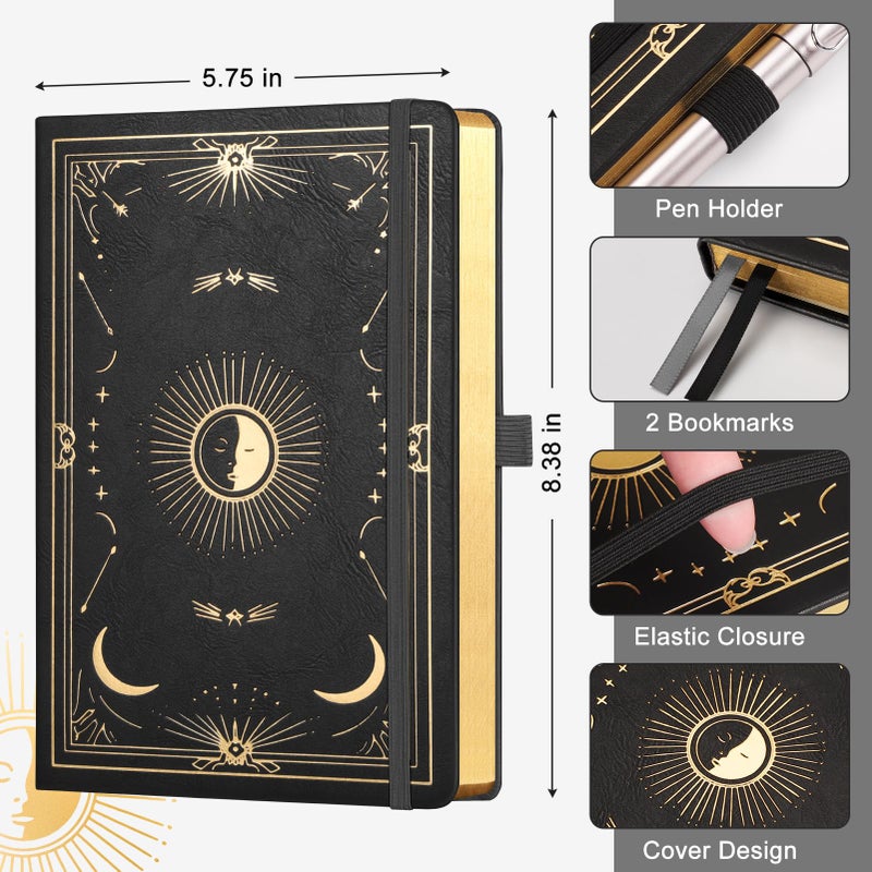 LOAPEM Lined Journal for Women Men, 192 Pages A5 Notebook Journal, Hardcover Notebook with 100Gsm Thick Pages, Leather Note Book for Writing, Travel, Business, Office, Prayer 5.7 x 8.3,Black - Image 3
