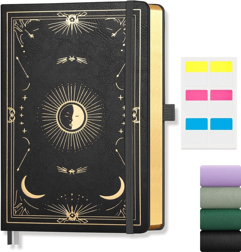 LOAPEM Lined Journal for Women Men, 192 Pages A5 Notebook Journal, Hardcover Notebook with 100Gsm Thick Pages, Leather Note Book for Writing, Travel, Business, Office, Prayer 5.7 x 8.3,Black - Image 1