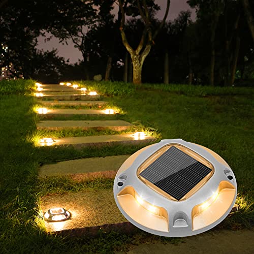 VOLISUN Solar Driveway Dock Marine Lights 8-Pack,2 Colors in 1,Outdoor LED Deck Lights,Solar Powered Waterproof Warning Step Light for Driveway Sidewalk Pathway (White/Warm White) - Image 1