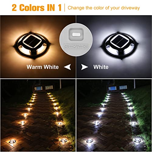 VOLISUN Solar Driveway Dock Marine Lights 8-Pack,2 Colors in 1,Outdoor LED Deck Lights,Solar Powered Waterproof Warning Step Light for Driveway Sidewalk Pathway (White/Warm White) - Image 3