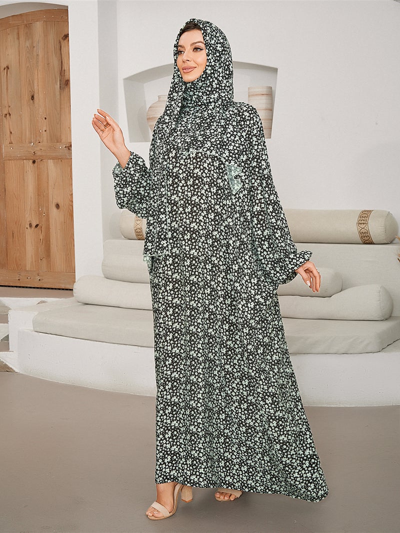 Middle East Plus Size Women'S Muslim Women Robe Traditional Scarf One Prayer Robe Fashion Printed Dress - Image 5