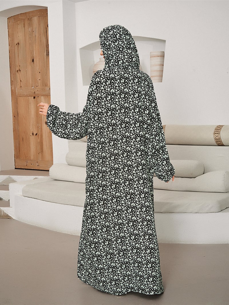 Middle East Plus Size Women'S Muslim Women Robe Traditional Scarf One Prayer Robe Fashion Printed Dress - Image 4