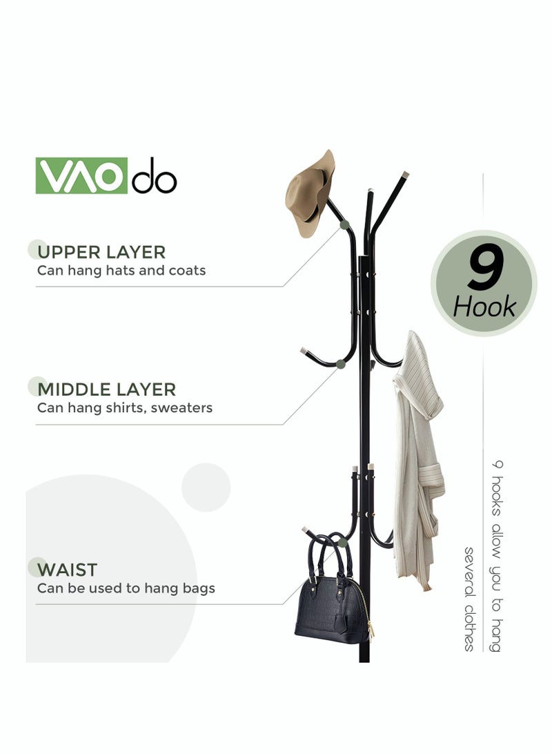 VAOdo Freestanding Coat Rack, Metal Coat Tree with 9 Hooks, Sturdy Hall Tree, Strong Load Bearing, Hat and Coat Rack Stand for Entryway Hallway Living Room Bedroom - Image 5
