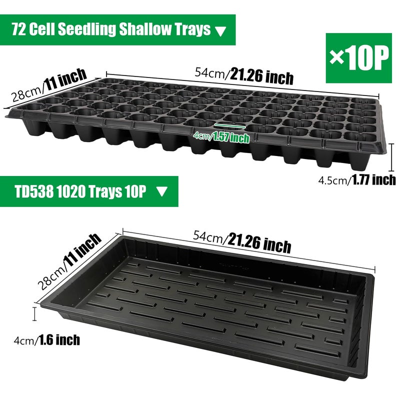RooTrimmer 10 Pack 1020 Seed Starter Trays and 10 Pcs 72 Cell Plug Trays, Thick Durable Seedling Plastic Nursery Tray for TD538 1020 Tray Germination (10 Sets) - Image 2