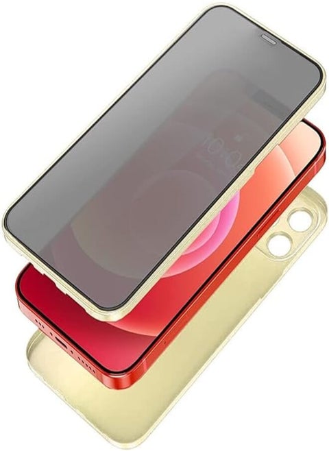 Ultra Slim 360 Full Body with Built-in Screen Protector Privacy Touch Sensitive Shockproof Full Hard case Mobile Phone Compatible With iPhone 12 Pro Max 6.7 inches - Gold