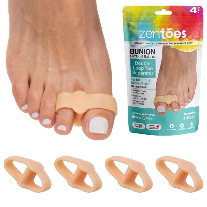 ZenToes Toe Spacers Bunion Corrector for Women and Men Big Toe Straightener Double Loop Gel Splint Separator for Correct Alignment of Overlapping Toes Beige - Image 3