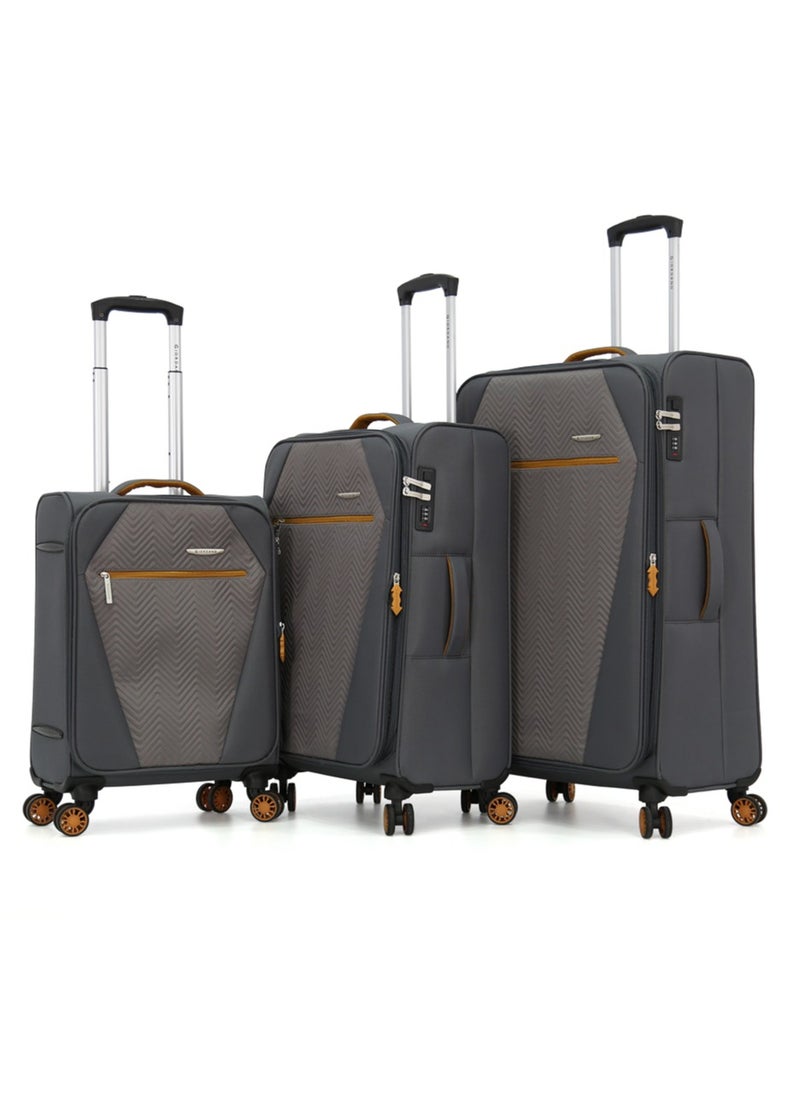 GIORDANO Giordano Softside Luggage Trolley Bag 3 Pieces set,Grey (S-20,M-24,L-28 Inch)  - Image 1
