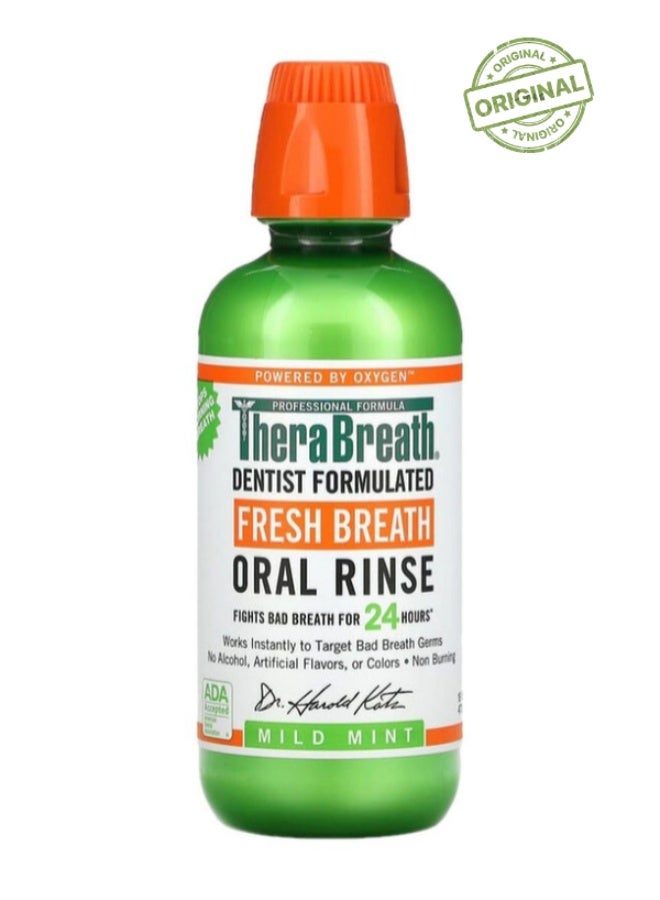 Therabreath Alcohol Free Mouthwash, Dentist Formulated Oral Rinse for 12 Hours of Fresh Breath Halal - Mild Mint Flavour (500ml)