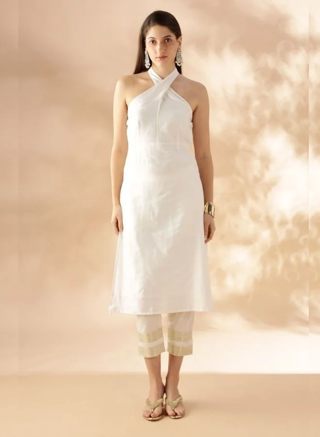 Abhishti Halter Neck Straight Kurta - White