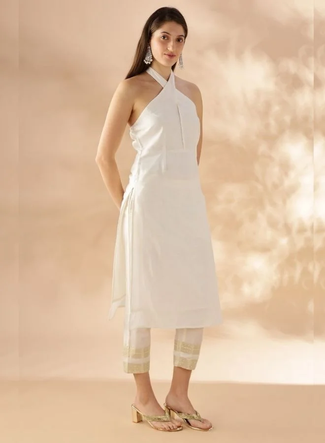 Abhishti Halter Neck Straight Kurta - White