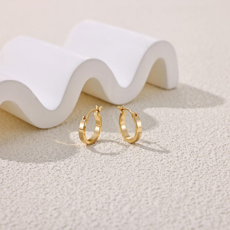 Gacimy Hoop Earrings for Women, 14K Gold Plated Flatted Hoops with 925 Sterling Silver Post, 15mm Small Earrings for Women - Image 4