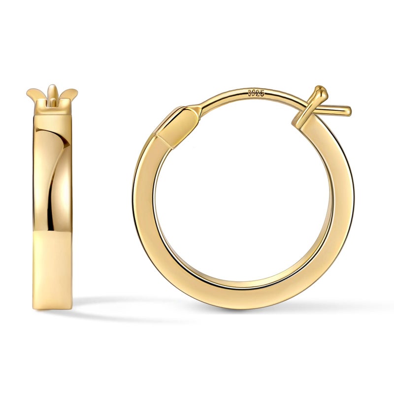 Gacimy Hoop Earrings for Women, 14K Gold Plated Flatted Hoops with 925 Sterling Silver Post, 15mm Small Earrings for Women - Image 1