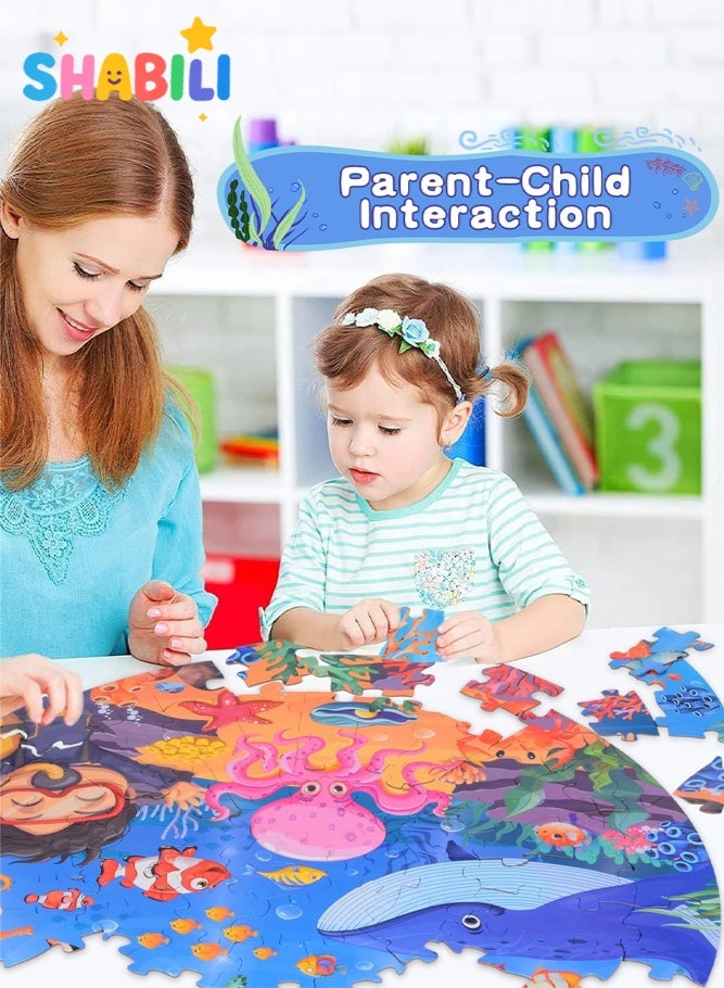 SHABILI Round Ocean Floor Puzzle for Kids, 71-Piece Large Jigsaw with Colorful Underwater World & 1:1 Poster, Thick Cardboard Big Pieces for Ages 3–8, Educational Preschool Learning Toy for Family Game & Screen-Free Play - Image 2