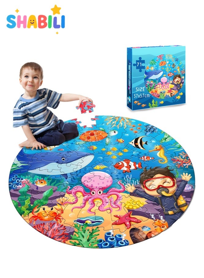 SHABILI Round Ocean Floor Puzzle for Kids, 71-Piece Large Jigsaw with Colorful Underwater World & 1:1 Poster, Thick Cardboard Big Pieces for Ages 3–8, Educational Preschool Learning Toy for Family Game & Screen-Free Play - Image 1
