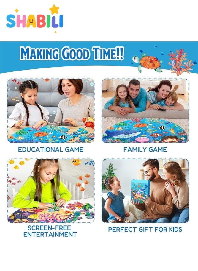 SHABILI Round Ocean Floor Puzzle for Kids, 71-Piece Large Jigsaw with Colorful Underwater World & 1:1 Poster, Thick Cardboard Big Pieces for Ages 3–8, Educational Preschool Learning Toy for Family Game & Screen-Free Play - Image 3