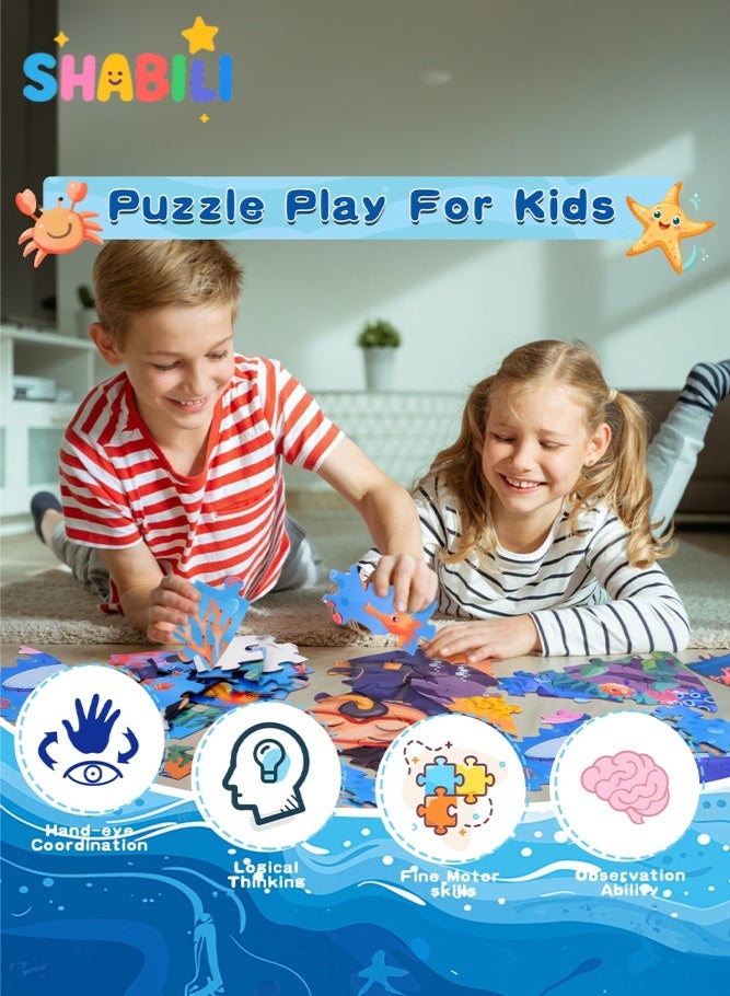 SHABILI Round Ocean Floor Puzzle for Kids, 71-Piece Large Jigsaw with Colorful Underwater World & 1:1 Poster, Thick Cardboard Big Pieces for Ages 3–8, Educational Preschool Learning Toy for Family Game & Screen-Free Play - Image 5