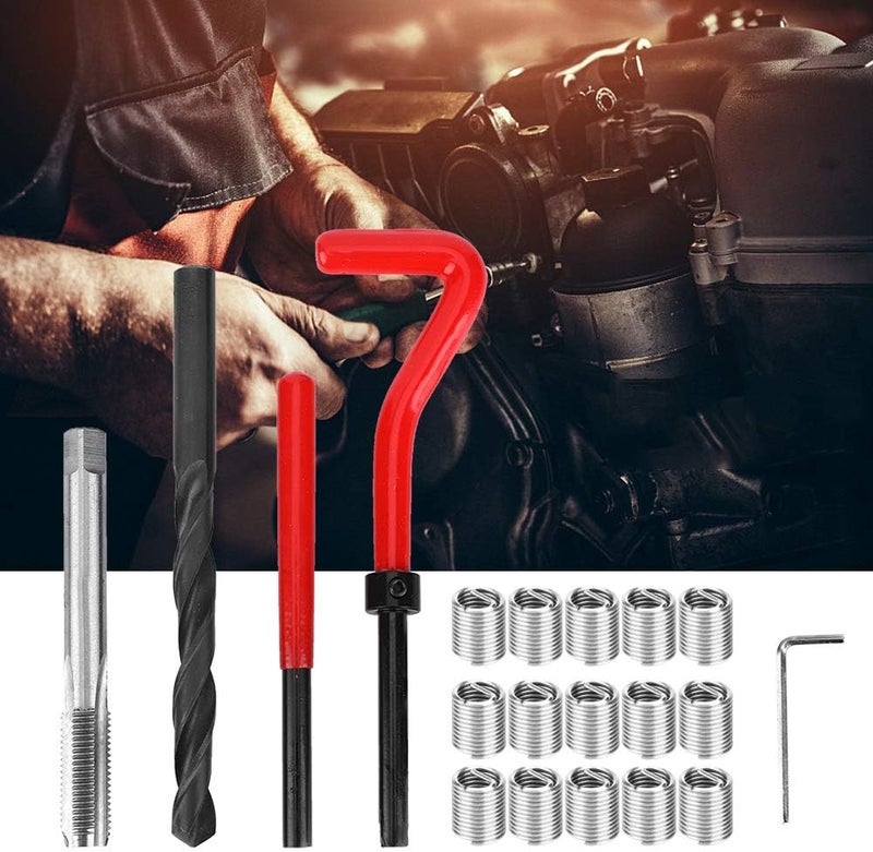 M9x1.25 Thread Repair Kit, 20 Pcs Stainless Steel Thread Inserts, Female Thread Repairing Accessory Assortment Kit with Spiral Drill, Screw Tap, Wrench, Break Pin Tool, Hex - Image 5