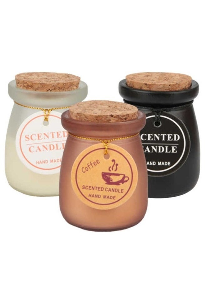 FALMER 3 Pieces Of Scented Candles With Different Scents In A Glass Jar With A Wooden Lid To Perfume The House And Add A Calm Romantic Atmosphere  - Image 1