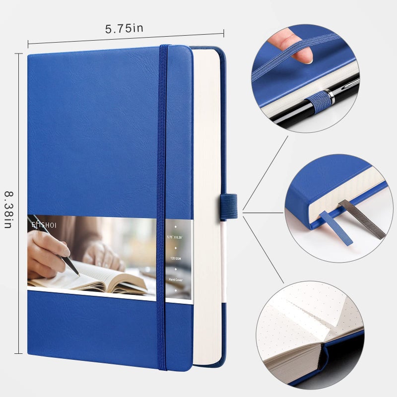 EMSHOI A5 Dotted Journal - 256 Pages with 120gsm Thick Dot Grid Paper, Hardcover Leather Dotted Notebook, 16 Perforated Pages, Pen Loop & Inner Pocket, for Bullet Journaling, 5.75â€ x 8.38â€, Blue - Image 4