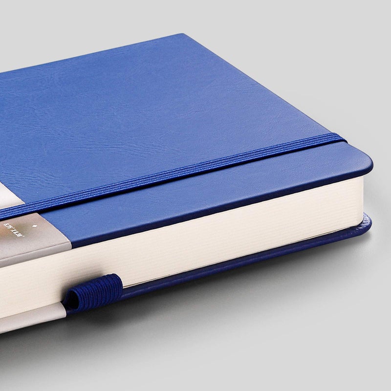EMSHOI A5 Dotted Journal - 256 Pages with 120gsm Thick Dot Grid Paper, Hardcover Leather Dotted Notebook, 16 Perforated Pages, Pen Loop & Inner Pocket, for Bullet Journaling, 5.75â€ x 8.38â€, Blue - Image 3