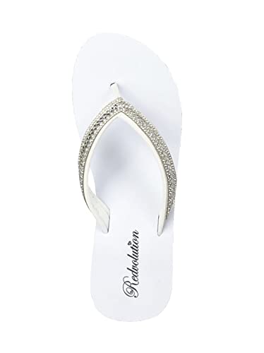 REDVOLUTION New Women's Rhinestone Sandals Platform T-Strap Jewel Sandals High Wedge Flip Flops (8, GEM [White]) - Image 4