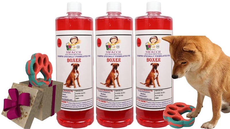 swacch Boxer Dog Shampoo + Paw Shape I Rubber Dog Toy for Training and Interactive I Durable & Safe I Combo Pack I 3 Litre Strawberry - Image 1
