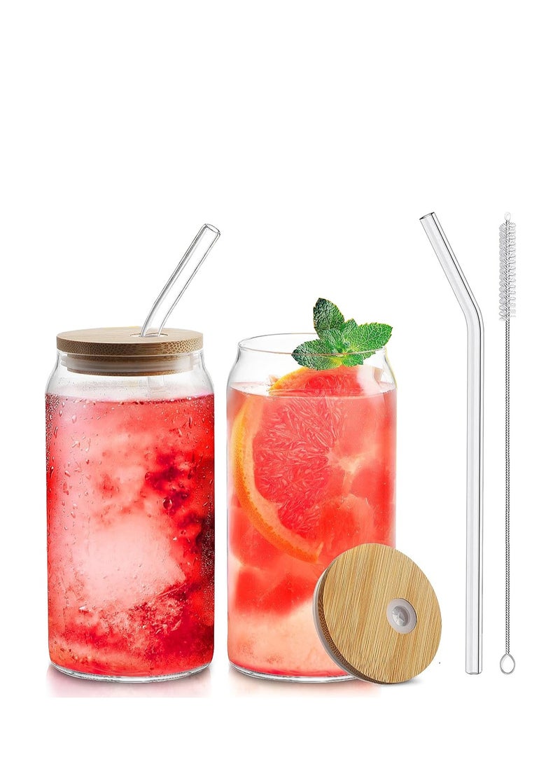 GOLDEN MILLION Can Shaped Drinking Glass Sake Cups with Straws 16oz Iced Coffee Glasses Tumbler Cup Clear Water Bottle Set of 2  - Image 1