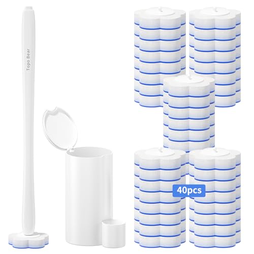 Topo Bear Disposable Toilet Bowl Brush with 40 Toilet Wand Refills, Toilet Bowl Cleaner Wands, Toilet Cleaning System Starter Kit - Image 1