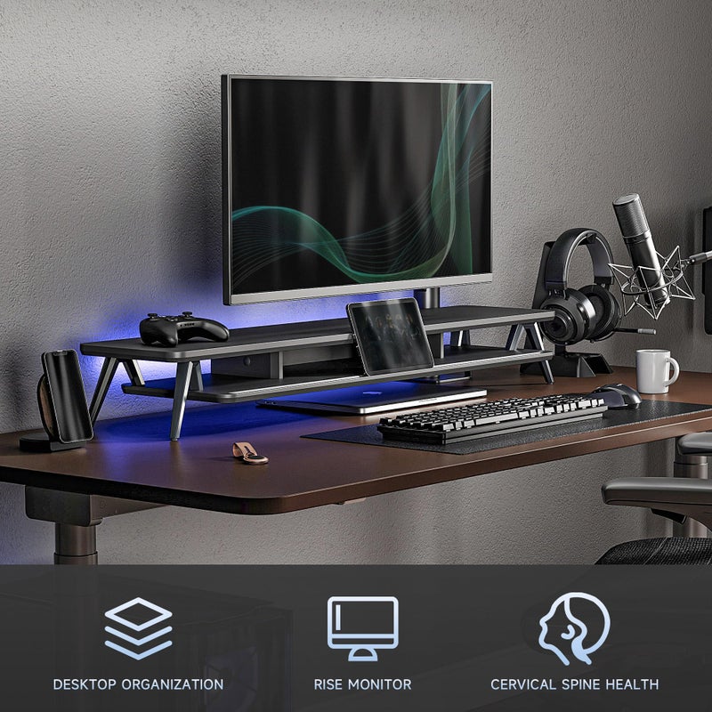 Fenge Dual Monitor Stand, Monitor Stands Riser for 2 monitors, 42.5 Inch Wood Desk Shelf with Storage Organizer and Cable Management for Office Desk Accessories - Image 2