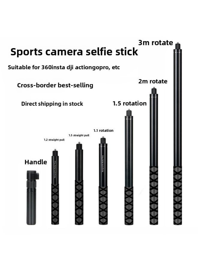 Suitable For 360insta Invisible Selfie Stick Aluminum Alloy Telescopic Motion Camera Extension Rod Rotating Shooting Handle-Color:Handle - Image 1
