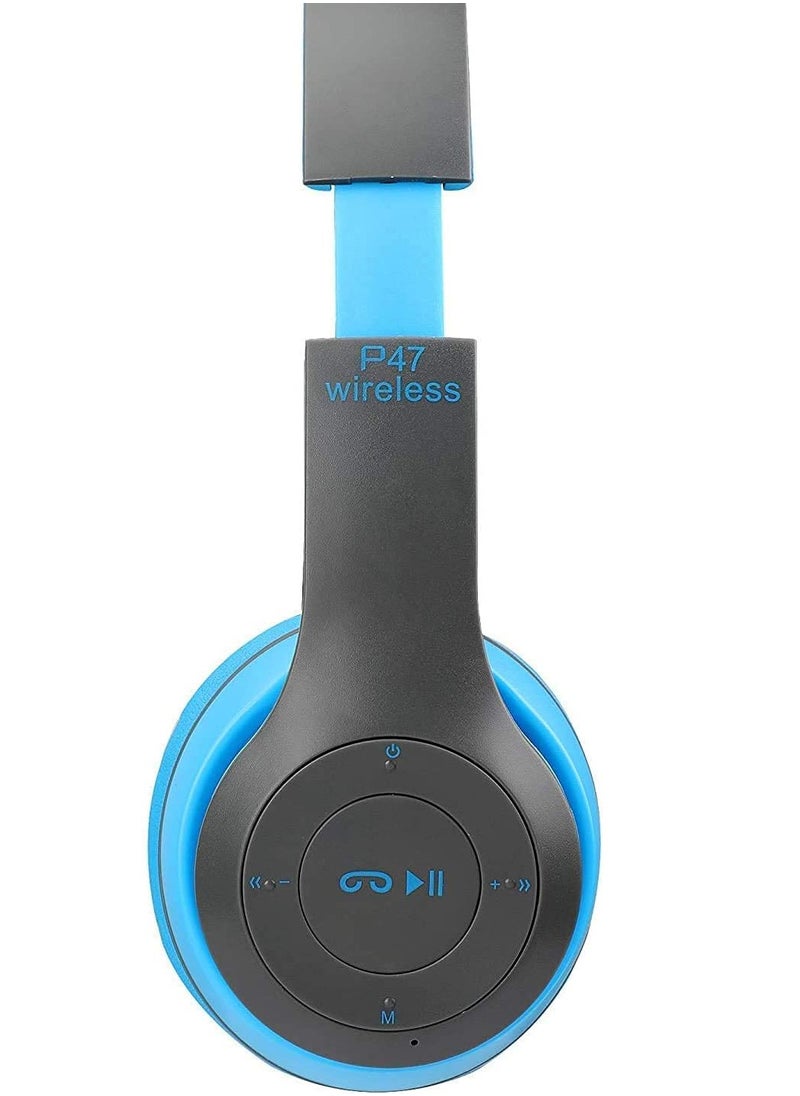 Generic - New Design P47 5.0+EDR Wireless Bluetooth On-Ear Headphone Headset 5.0 Bluetooth Fm Radio/ MP3 Player Aux Blue - Image 1