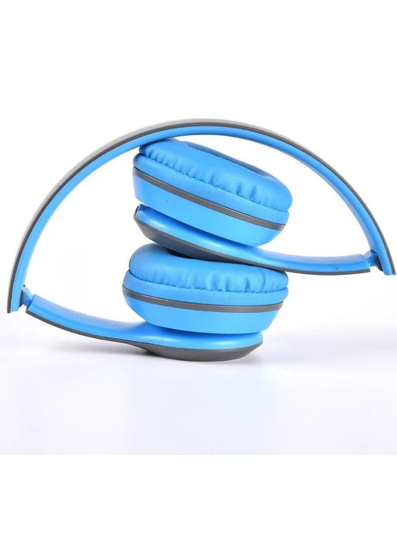 Generic - New Design P47 5.0+EDR Wireless Bluetooth On-Ear Headphone Headset 5.0 Bluetooth Fm Radio/ MP3 Player Aux Blue - Image 1