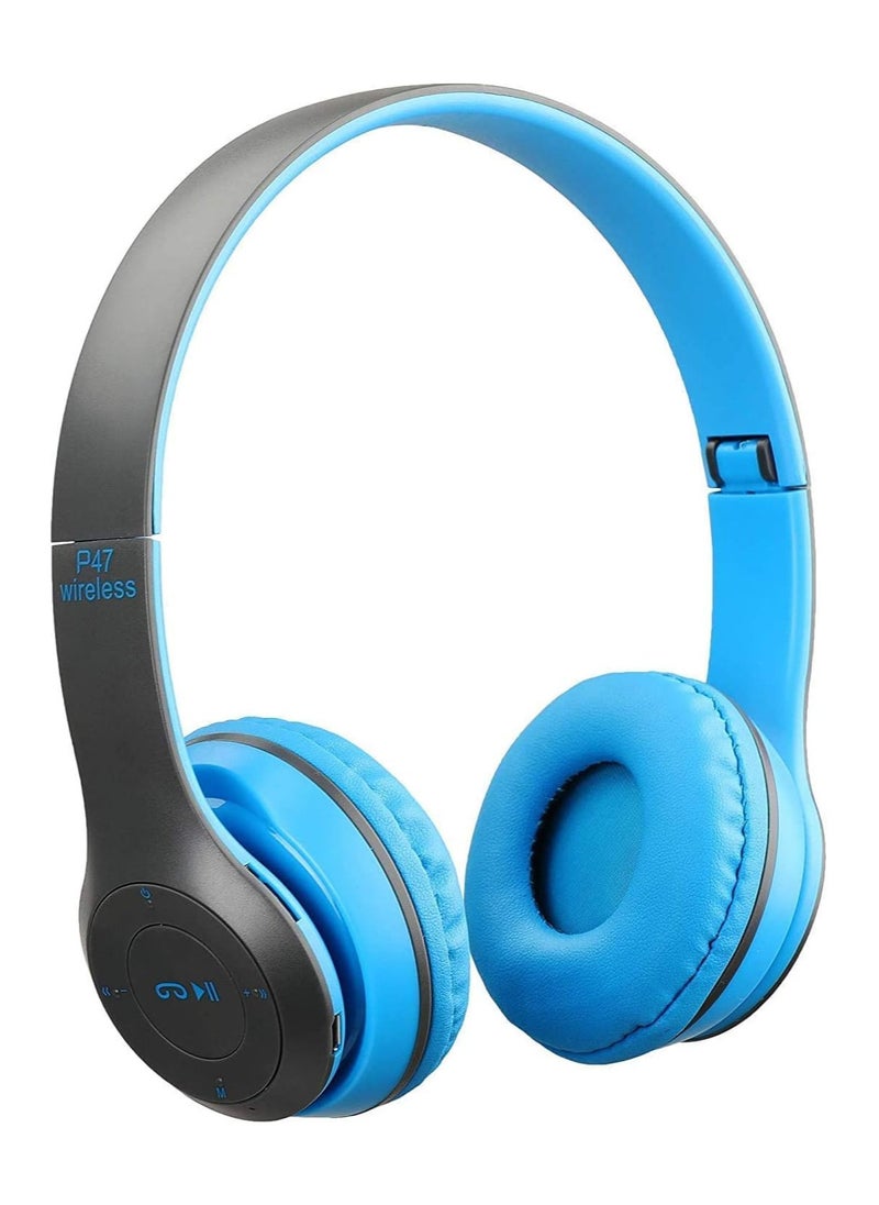Generic - New Design P47 5.0+EDR Wireless Bluetooth On-Ear Headphone Headset 5.0 Bluetooth Fm Radio/ MP3 Player Aux Blue - Image 1