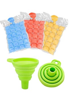 50-Piece Disposable Ice Cube Plastic Bag Set Clear with Collapsible Silicone Funnel, Easy Disassemble and Stack Self-Sealing Ice Cube Trays for Freezing, DIY Ice Cooler Bag