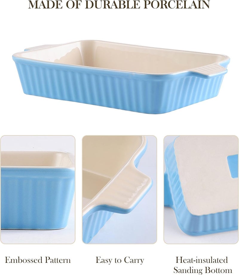 MALACASA Casserole Dishes for Oven, Porcelain Baking Dishes, Ceramic Bakeware Sets of 4, Rectangular Lasagna Pans Deep with Handles for Baking Kitchen, Blue (9.4"/11.1"/12.2"/14.7"), Series BAKE.BAKE - Image 3