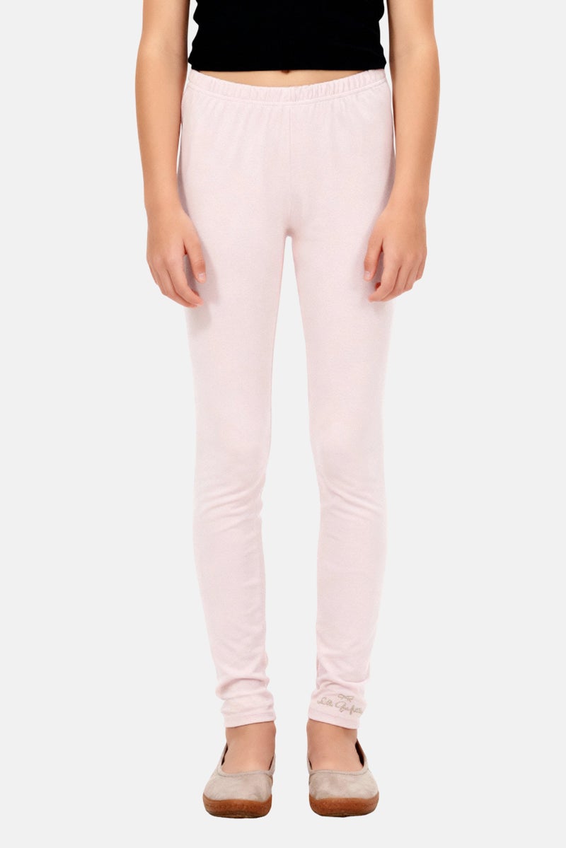 Lili Gaufrette Kids Girl Embroidered Logo Pull On Leggings, Lavender - Image 1