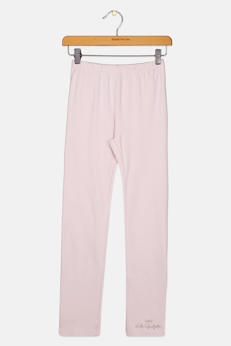 Lili Gaufrette Kids Girl Embroidered Logo Pull On Leggings, Lavender - Image 2