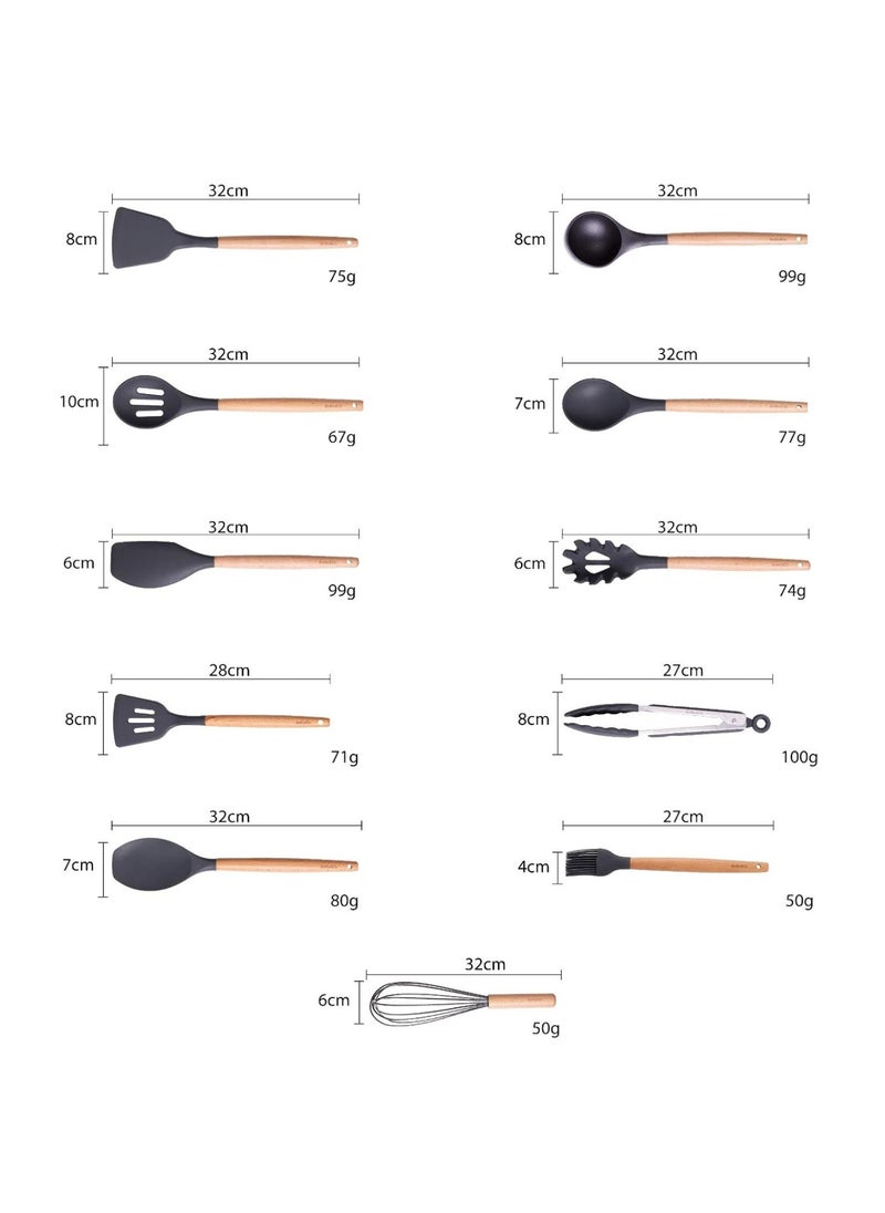MODANOIR Modanoir 11-Piece Silicone Cooking Utensils Set With Wooden Handles Metal Container, Cookware,Kitchen Utensils,Spatula,Silicone Utensils, Nonstick Cookware, Heat Resistance Black  - Image 5