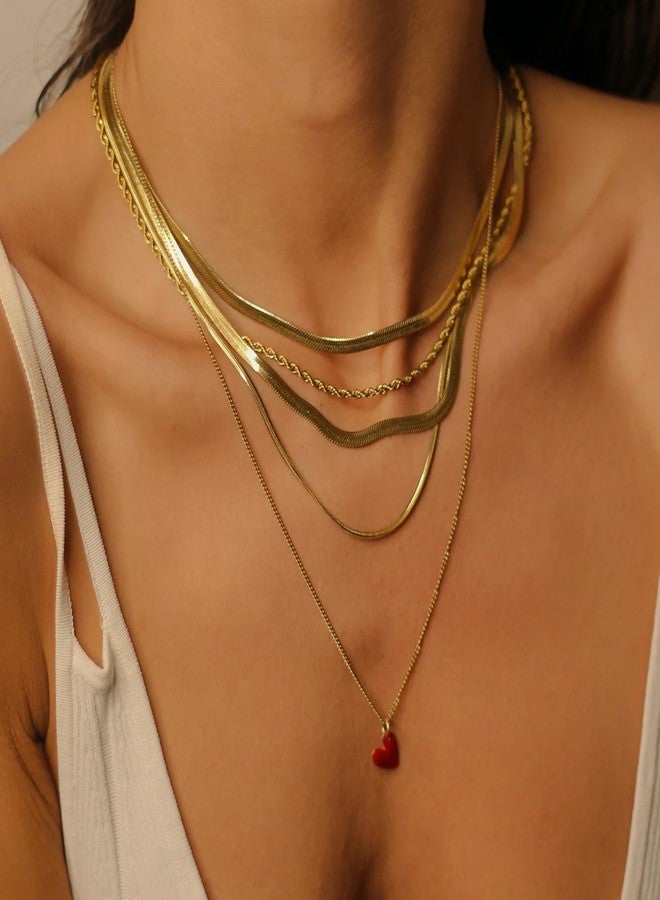 WomenGifts 14K Gold-Filled Herringbone Necklace for Women - Dainty Snake Chain Choker, Trendy Simple Long Layered Jewelry Non Tarnish, 14-18 Inch Thin & Chunky Options, Gift for Her, Brass, No - Image 3