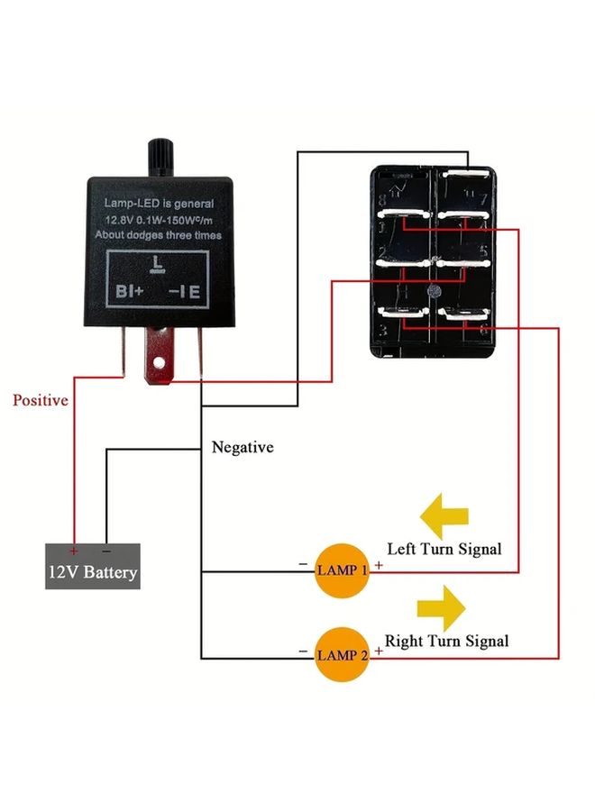 Adjustable Flasher Relay Kit With Green LED Turn Signal And DPDT Rocker Switch - Image 5