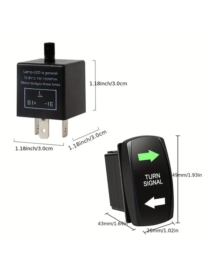 Adjustable Flasher Relay Kit With Green LED Turn Signal And DPDT Rocker Switch - Image 4