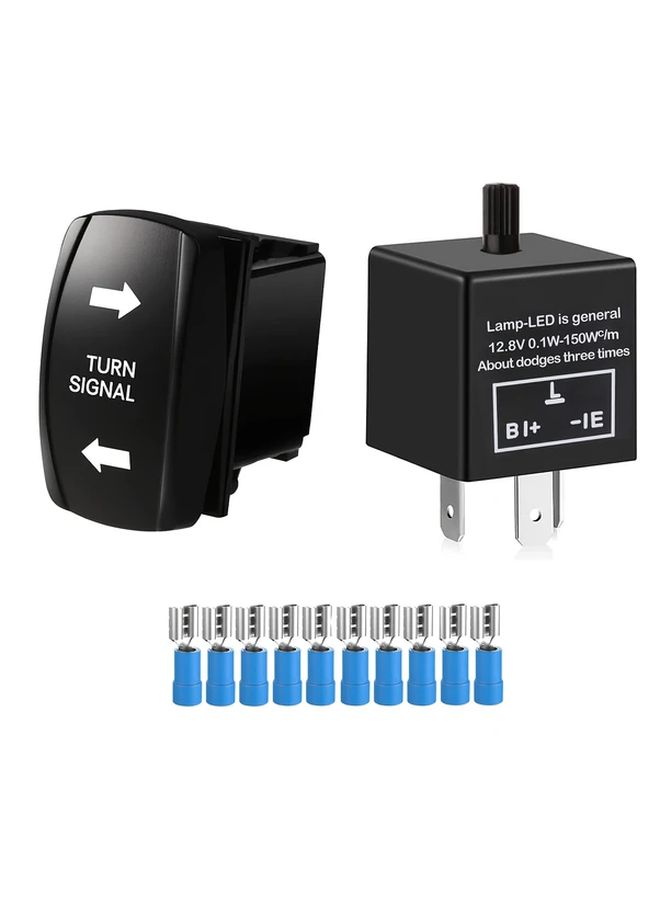 Adjustable Flasher Relay Kit With Green LED Turn Signal And DPDT Rocker Switch - Image 1