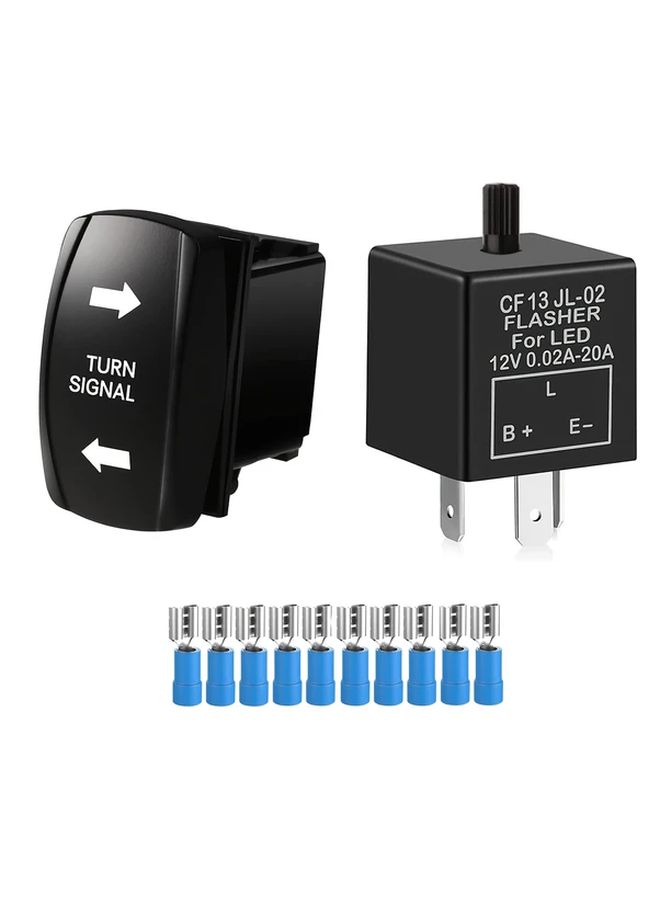 Adjustable Flasher Relay Kit With Green LED Turn Signal And DPDT Rocker Switch - Image 3
