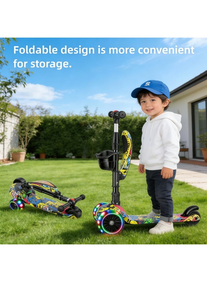 سانتين رايلي سكوتر ركل 3 في 1 للأطفال من عمر 3 إلى 8 سنوات، قابل لتعديل الارتفاع، قابل للطي، مقعد قابل للإزالة، 3 عجلات بإضاءة LED، أنشطة خارجية للأطفال الصغار من الأولاد والبنات - Image 4