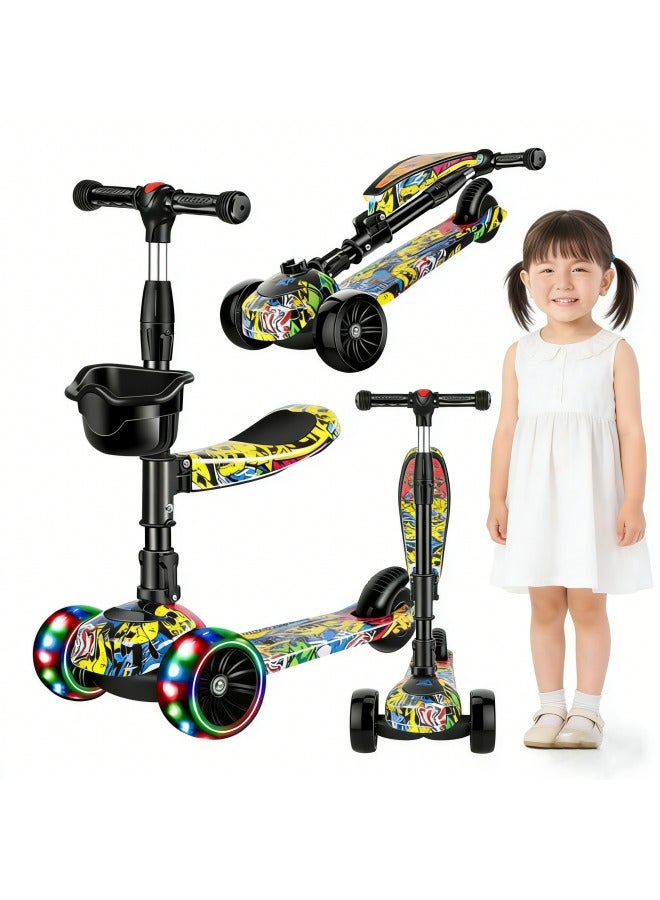 سانتين رايلي سكوتر ركل 3 في 1 للأطفال من عمر 3 إلى 8 سنوات، قابل لتعديل الارتفاع، قابل للطي، مقعد قابل للإزالة، 3 عجلات بإضاءة LED، أنشطة خارجية للأطفال الصغار من الأولاد والبنات - Image 1