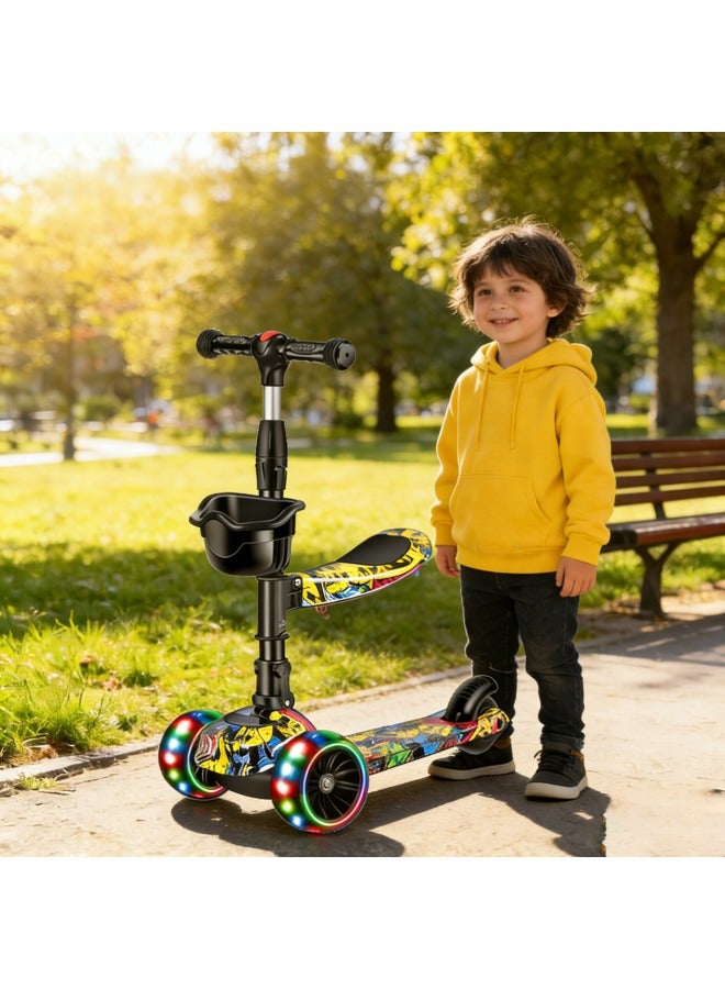 سانتين رايلي سكوتر ركل 3 في 1 للأطفال من عمر 3 إلى 8 سنوات، قابل لتعديل الارتفاع، قابل للطي، مقعد قابل للإزالة، 3 عجلات بإضاءة LED، أنشطة خارجية للأطفال الصغار من الأولاد والبنات - Image 5